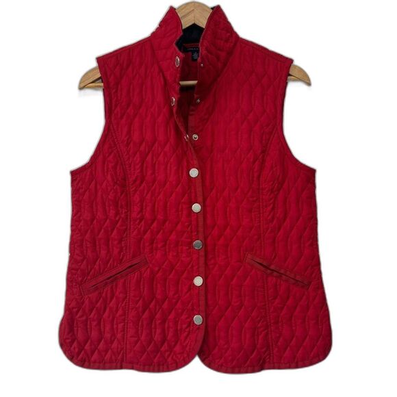 Tommy Hilfiger Womens Red Quilted Sleeveless Collared Button Down Vest size Med - Picture 1 of 12